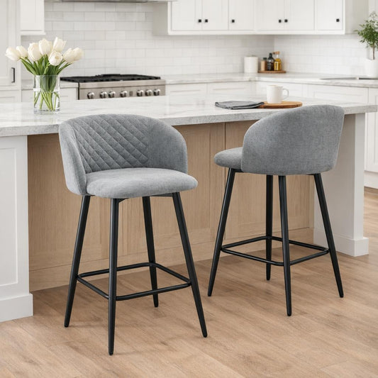Amara Grey Fabric Swivel Bar Chair – Pack of 2
