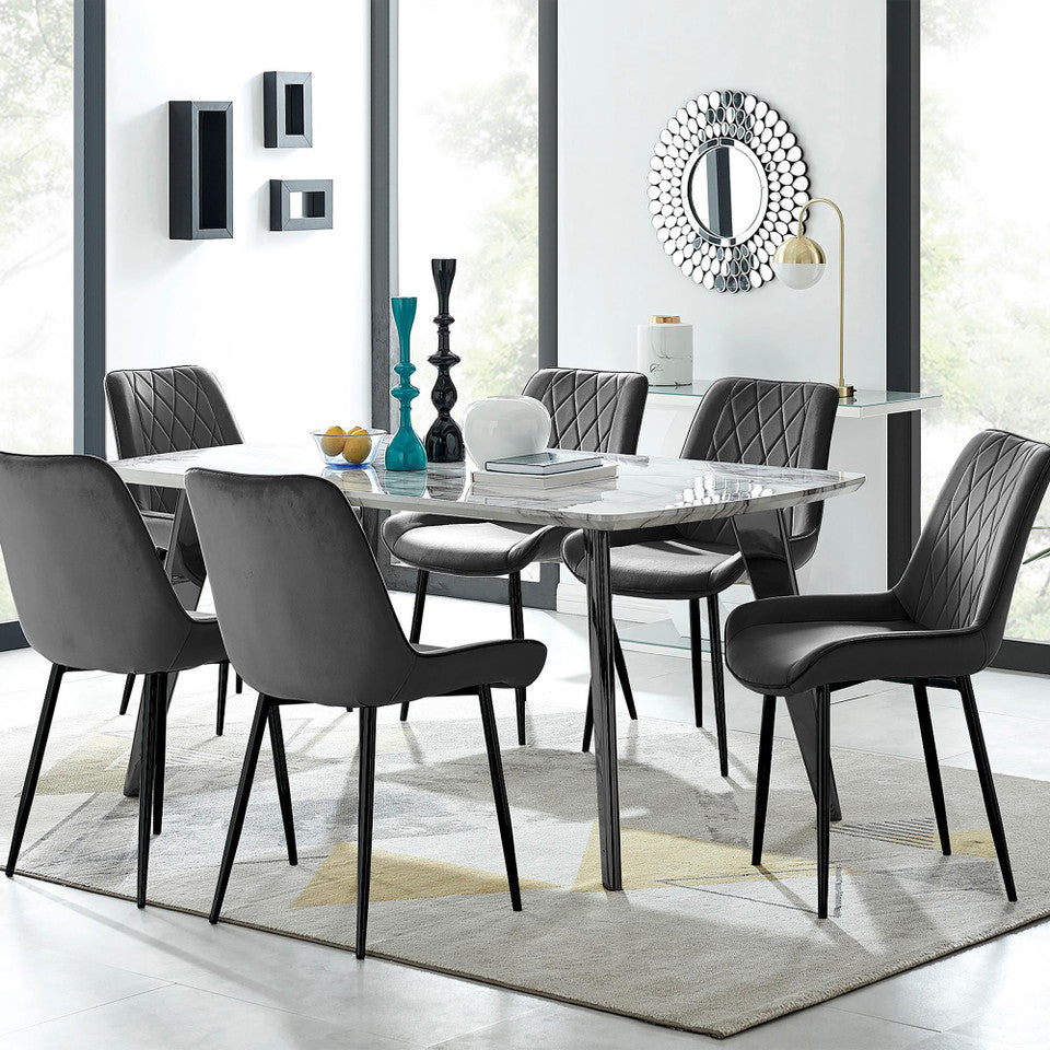 Andria Black Leg Marble Effect Dining Table and 6 Pesaro Black Leg Chairs