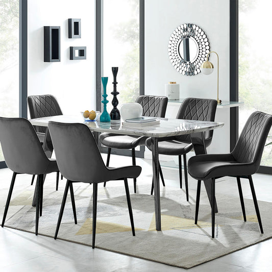 Andria Black Leg Marble Effect Dining Table and 6 Pesaro Black Leg Chairs