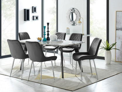 Andria Black Leg Marble Effect Dining Table and 6 Pesaro Silver Leg Chairs