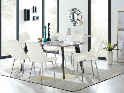 Andria Black Leg Marble Effect Dining Table and 6 Pesaro Silver Leg Chairs