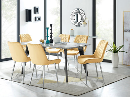 Andria Black Leg Marble Effect Dining Table and 6 Pesaro Silver Leg Chairs