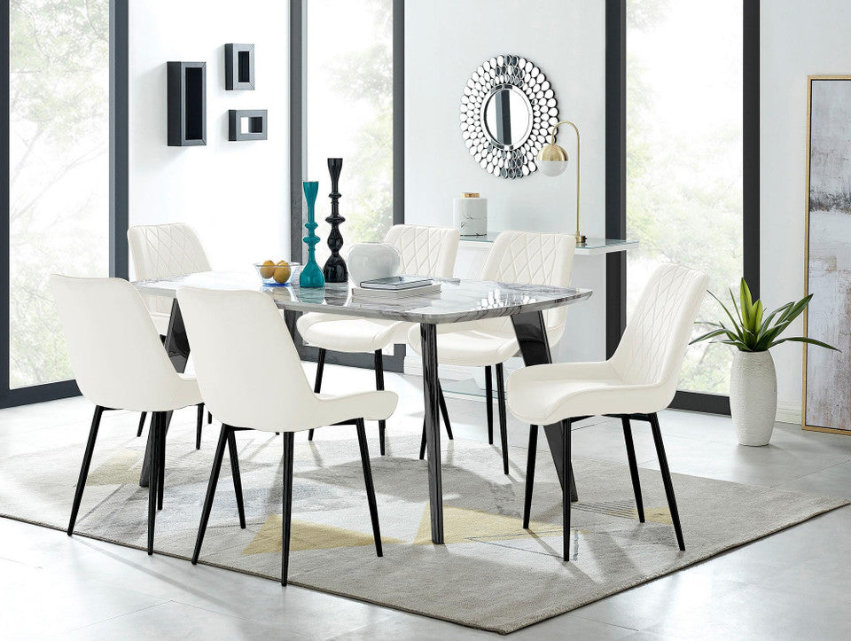 Andria Black Leg Marble Effect Dining Table and 6 Pesaro Black Leg Chairs