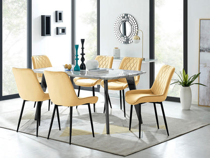 Andria Black Leg Marble Effect Dining Table and 6 Pesaro Black Leg Chairs