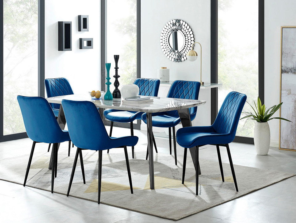 Andria Black Leg Marble Effect Dining Table and 6 Pesaro Black Leg Chairs