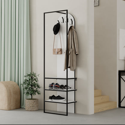 Modern Archy Hall Stand Coat Rack with Shoe Storage – White 180cm