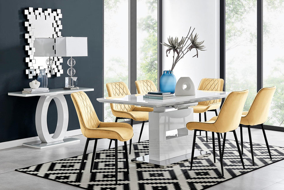 Arezzo Large Extending Dining Table and 6 Pesaro Black Leg Chairs