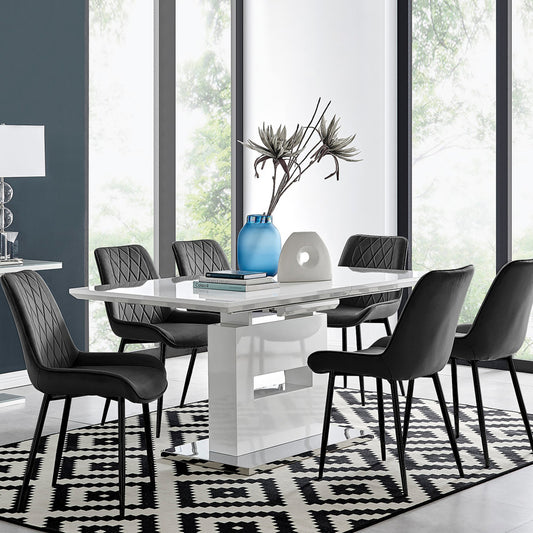 Arezzo Large Extending Dining Table and 6 Pesaro Black Leg Chairs