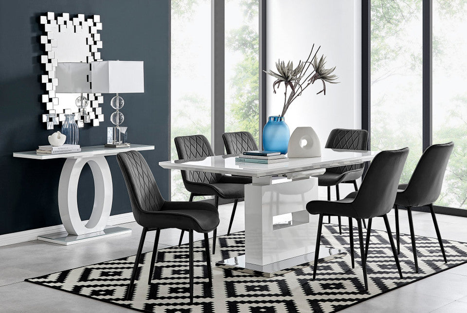 Arezzo Large Extending Dining Table and 6 Pesaro Black Leg Chairs