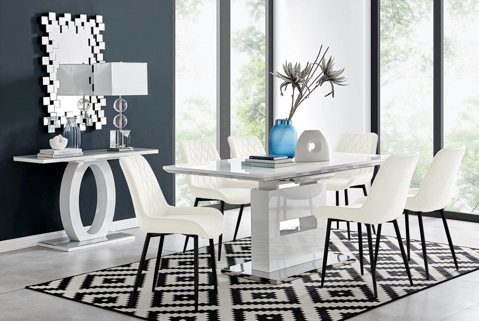 Arezzo Large Extending Dining Table and 6 Pesaro Black Leg Chairs