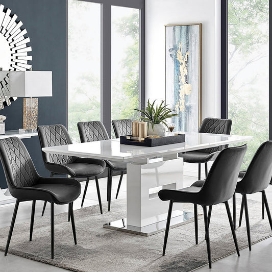 Arezzo Large Extending Dining Table and 8 Pesaro Black Leg Chairs