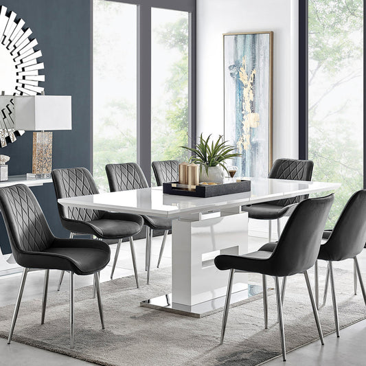 Arezzo Large Extending Dining Table and 8 Pesaro Silver Leg Chairs