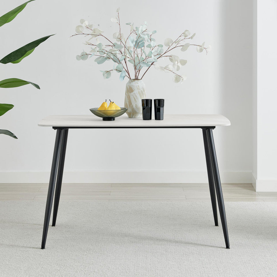 Asti White Marble Ceramic Top Dining Table & 4 Asti Chairs