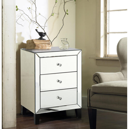 Mirrored Nightstand | 3-Drawer Bedside Table