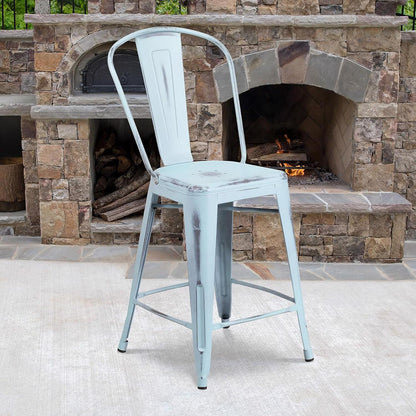Blake 24" Industrial Style Bar Stool Chair, Pale Blue – Set of 4