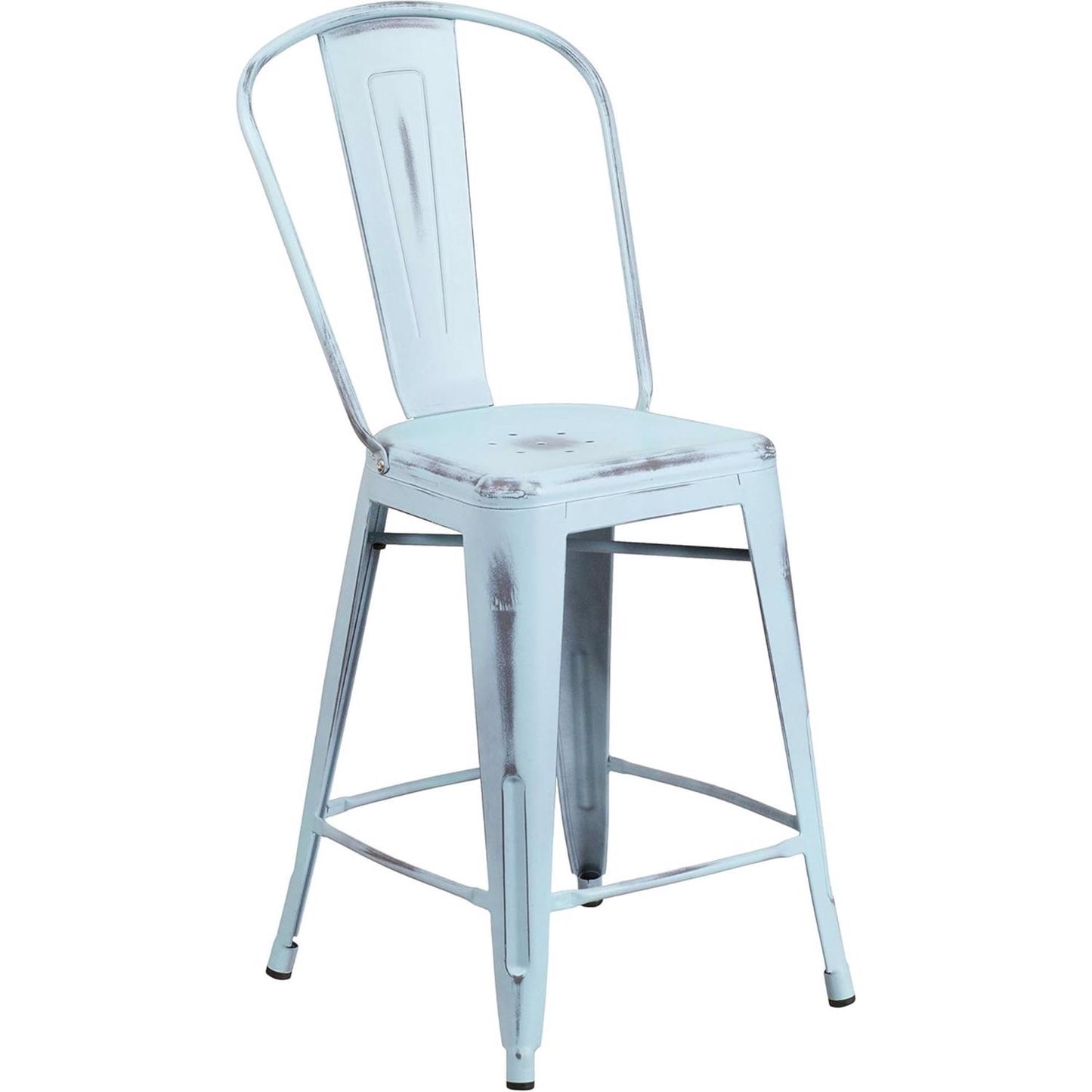 Blake 24" Industrial Style Bar Stool Chair, Pale Blue – Set of 4