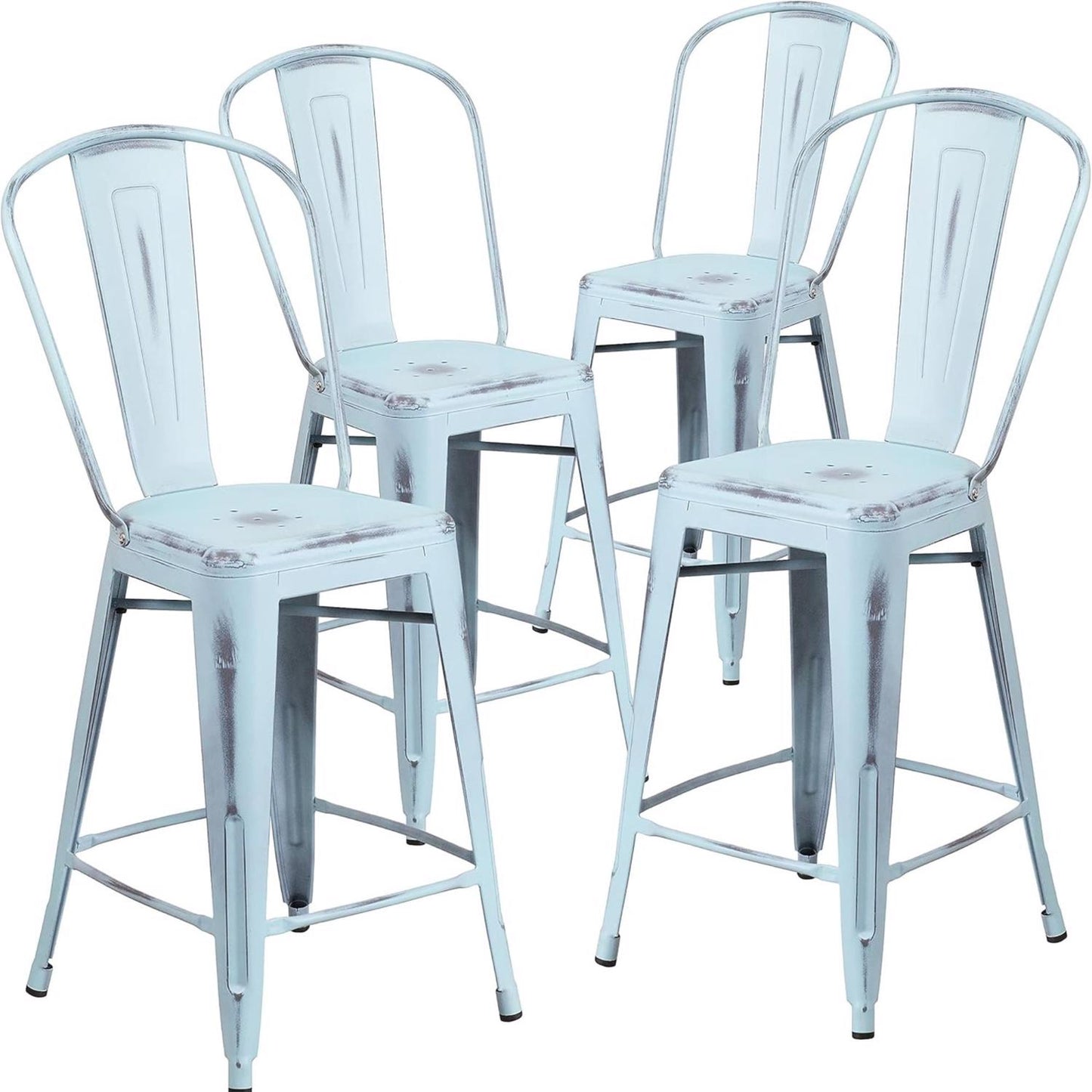 Blake 24" Industrial Style Bar Stool Chair, Pale Blue – Set of 4
