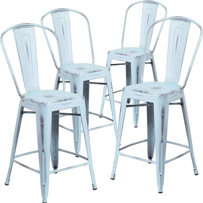 Blake 24" Industrial Style Bar Stool Chair, Pale Blue – Set of 4