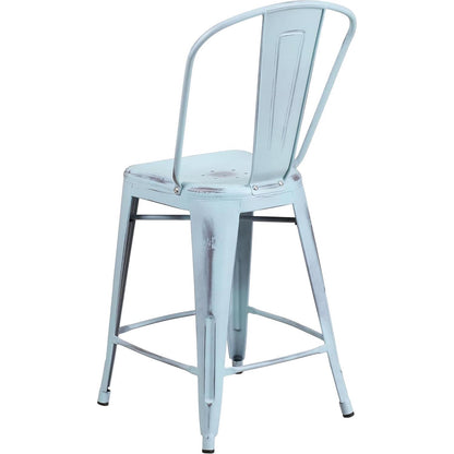 Blake 24" Industrial Style Bar Stool Chair, Pale Blue – Set of 4