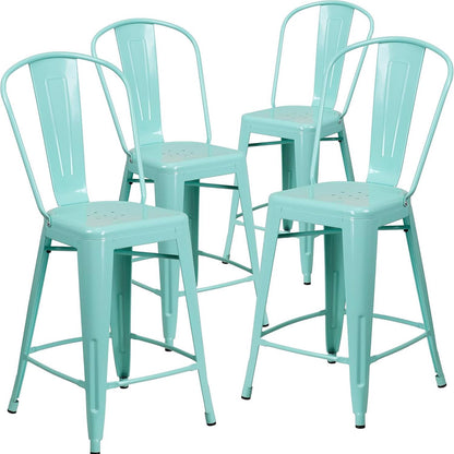 Blake 24" Industrial Style Bar Stool Chair, Mint Green – Set of 4