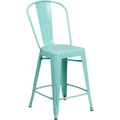 Blake 24" Industrial Style Bar Stool Chair, Mint Green – Set of 4