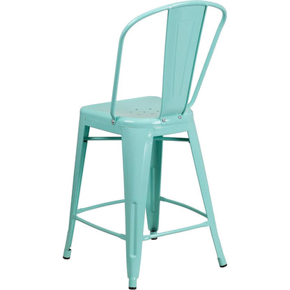 Blake 24" Industrial Style Bar Stool Chair, Mint Green – Set of 4