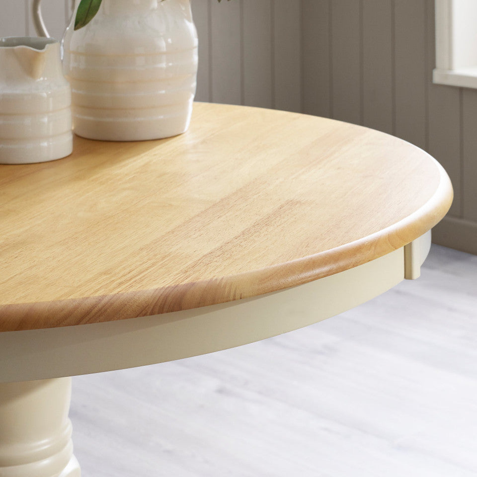 Bude Cream Round Wooden Dining Table & 4 Millford Chairs