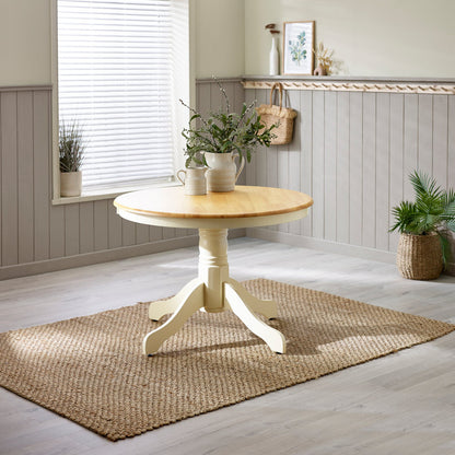 Bude Cream Round Wooden Dining Table & 4 Millford Chairs