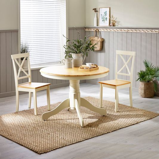 Bude Round Whitewashed and Light Grey Solid Wood 4 Seater Dining Table