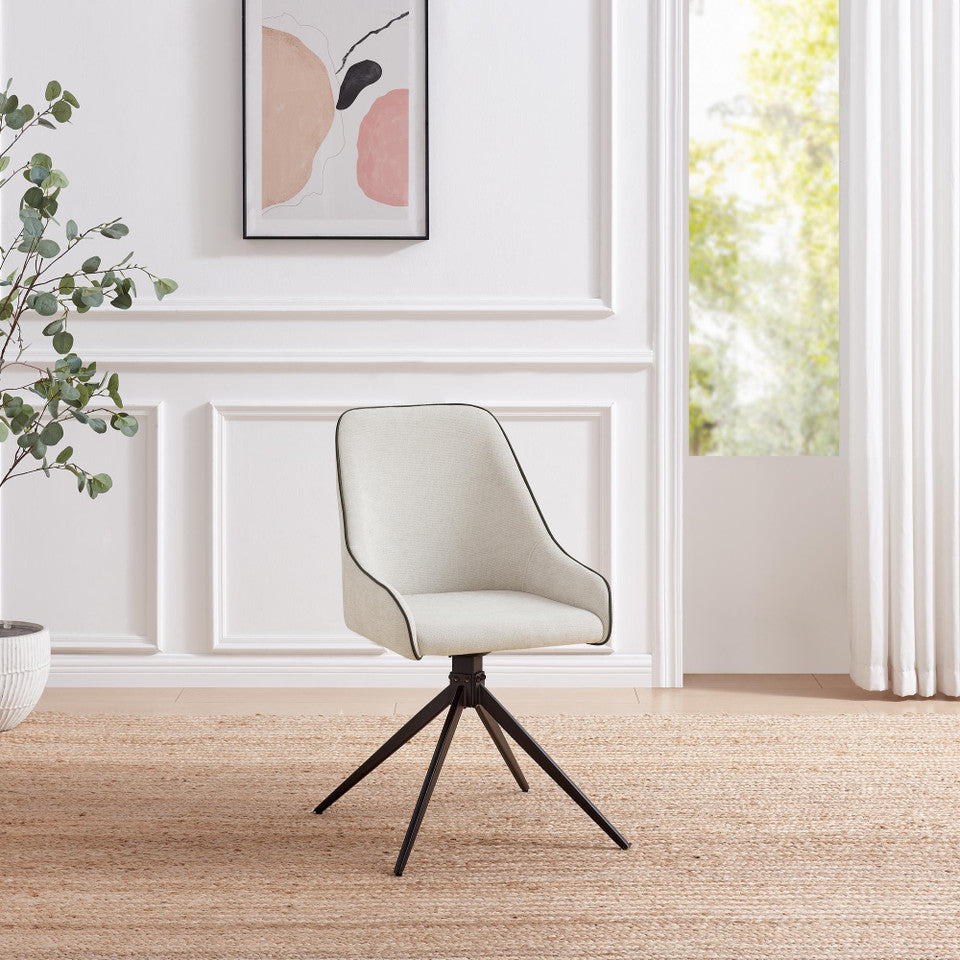 Penrose Black Round Dining Table & 4 Beaumont Fabric Swivel Chairs