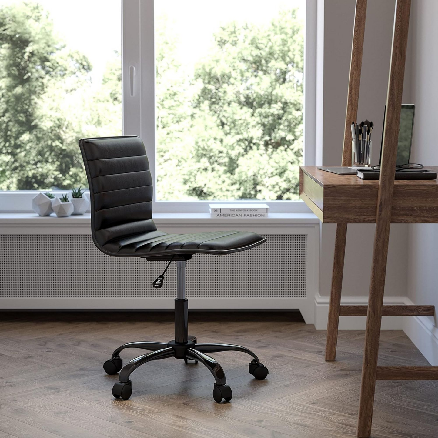 Black Faux Leather Low Back Designer Office Chair