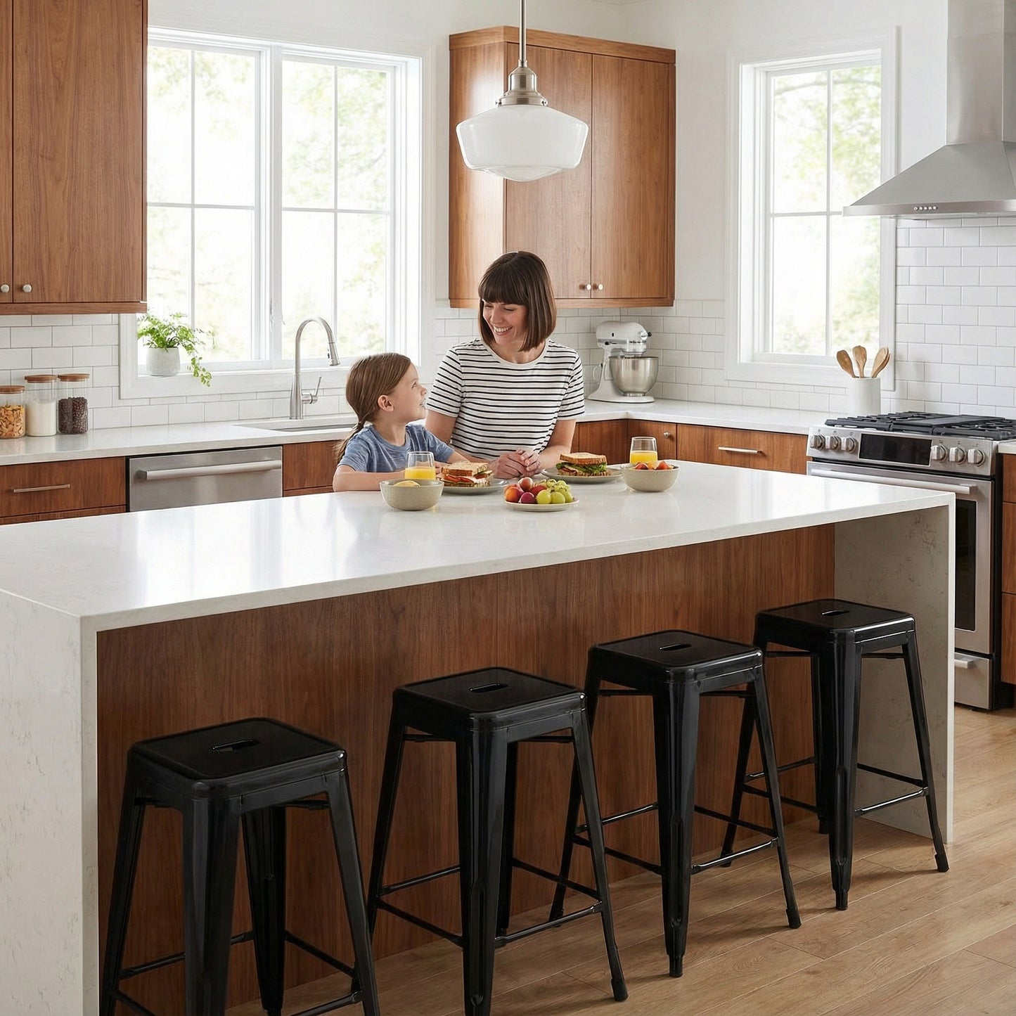 Bistro Pack of 4 Black 24" Countertop Stools – Modern Industrial