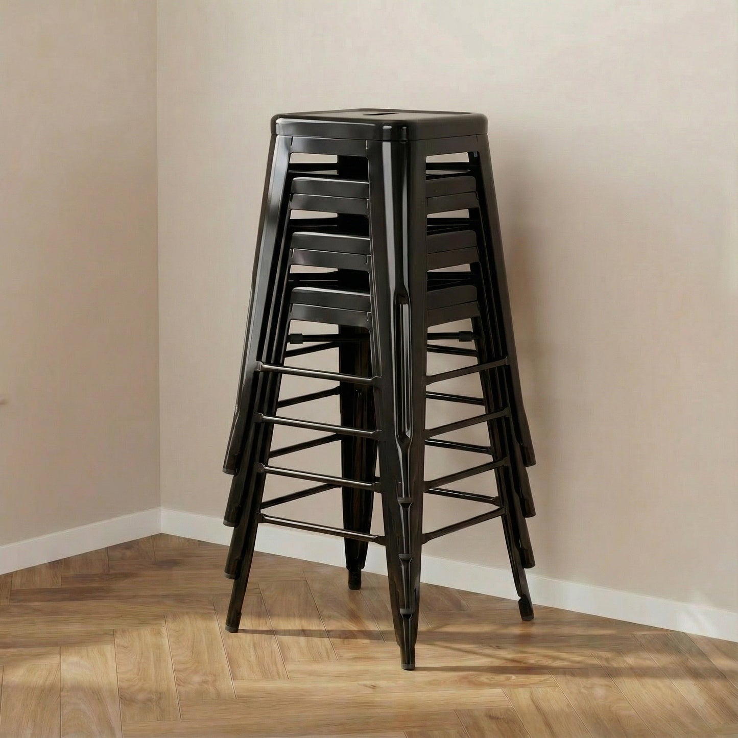 Bistro Pack of 4 Black 24" Countertop Stools – Modern Industrial
