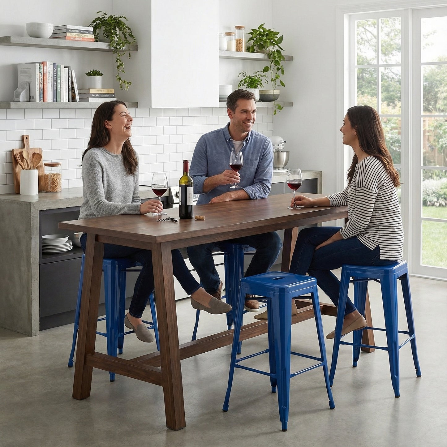 Bistro Pack of 4 30" Blue Bar Stools – Modern Industrial Design