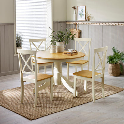 Bude Cream Round Wooden Dining Table & 4 Millford Chairs