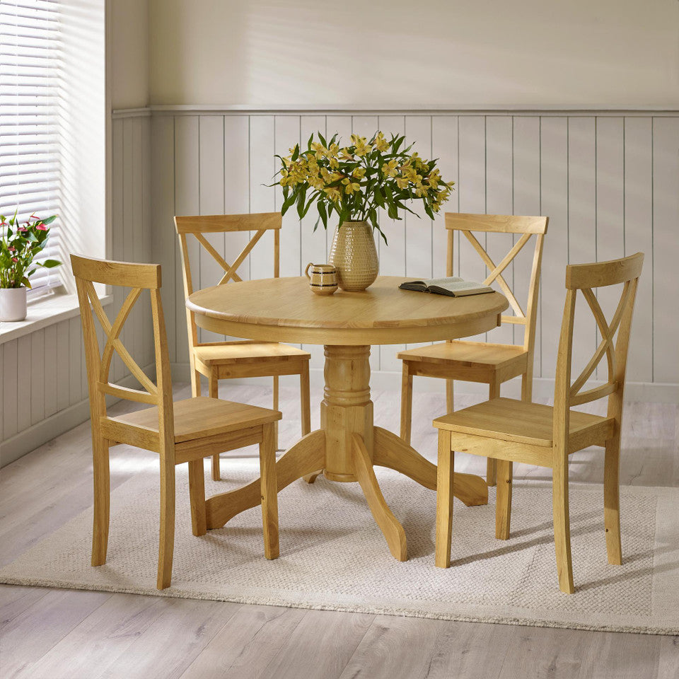 Bude Oak Effect Round Wooden Dining Table & 4 Millford Chairs