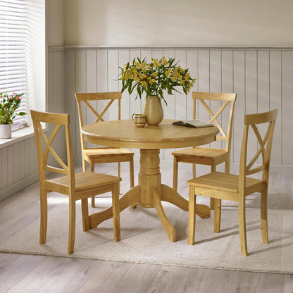 Bude Oak Effect Round Wooden Dining Table & 4 Millford Chairs