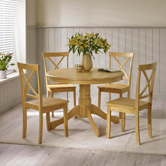Bude Oak Effect Round Wooden Dining Table & 4 Millford Chairs