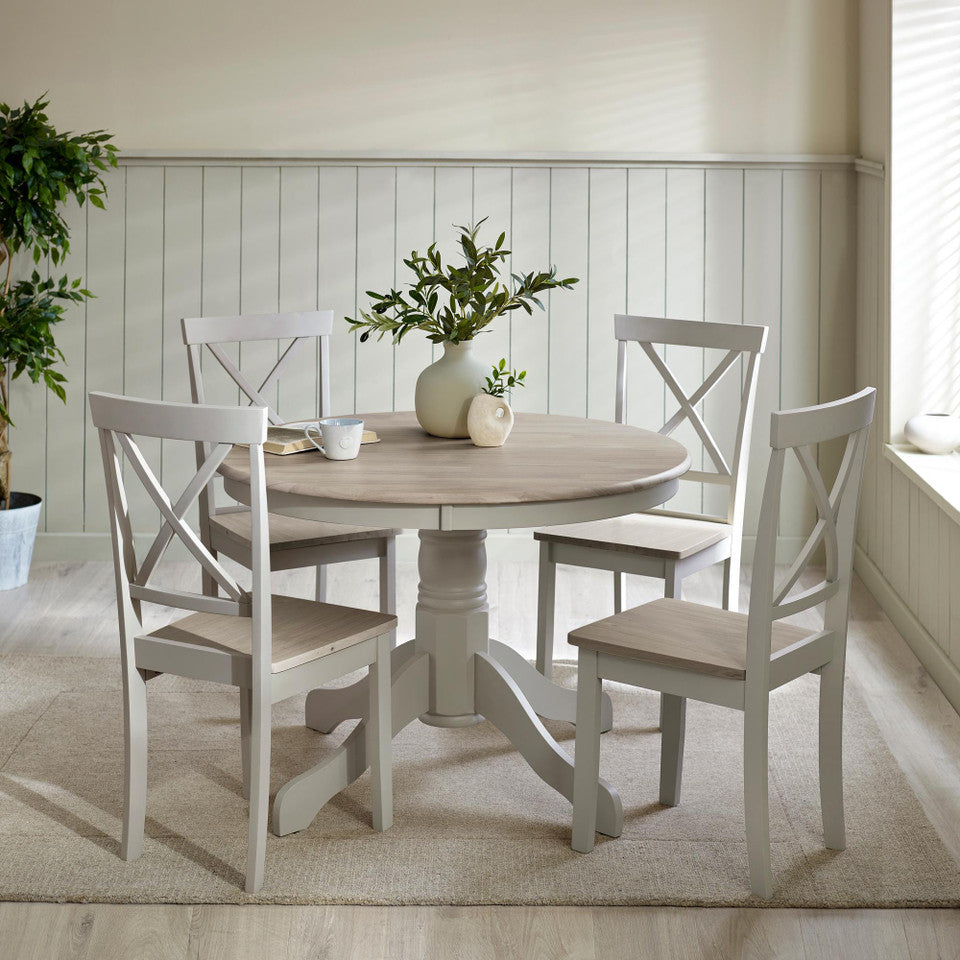 Bude Grey Round Wooden Dining Table & 4 Millford Chairs