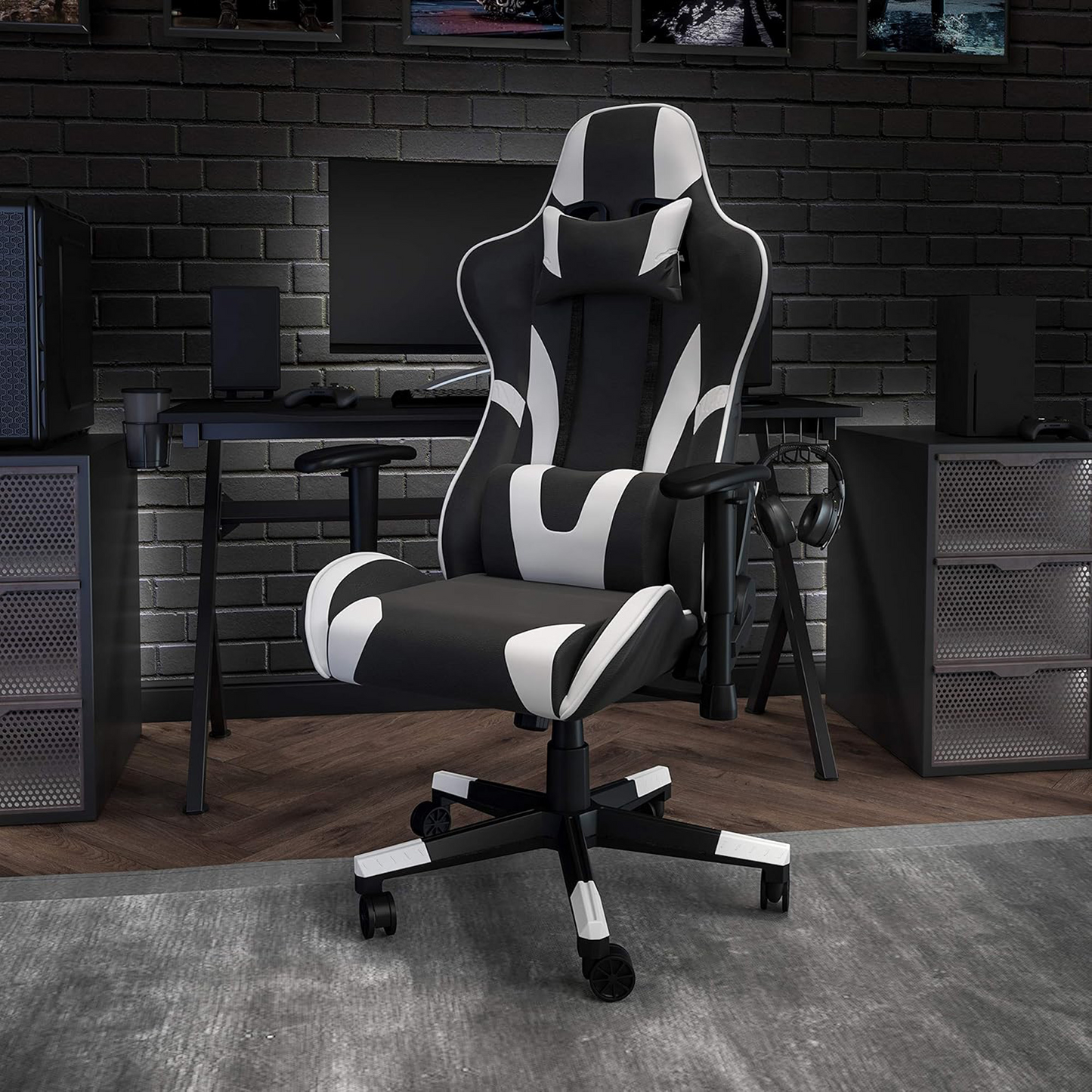 X20 Black & White Faux Leather Racer Style Gaming Office Chair