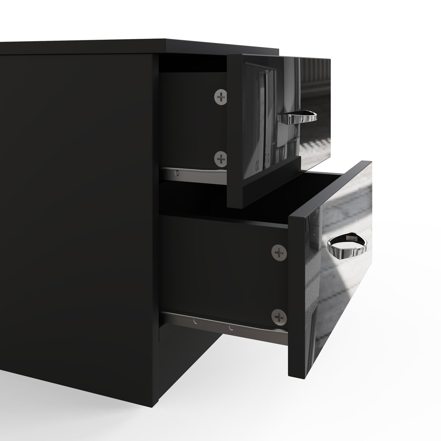 Pair of Chilton 2 Drawer Bedside Cabinets – Black Gloss Front