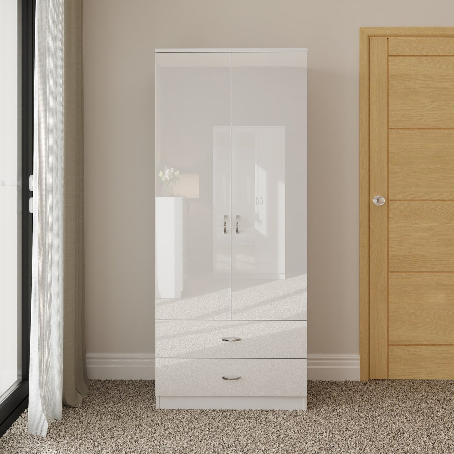 FWStyle Chilton 2 Door 2 Drawer Wardrobe – White Gloss Front