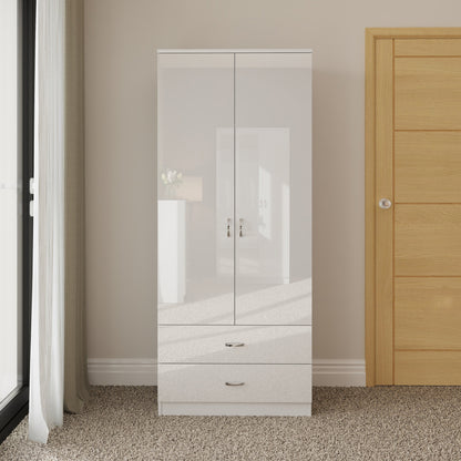 FWStyle Chilton 2 Door 2 Drawer Wardrobe – White Gloss Front