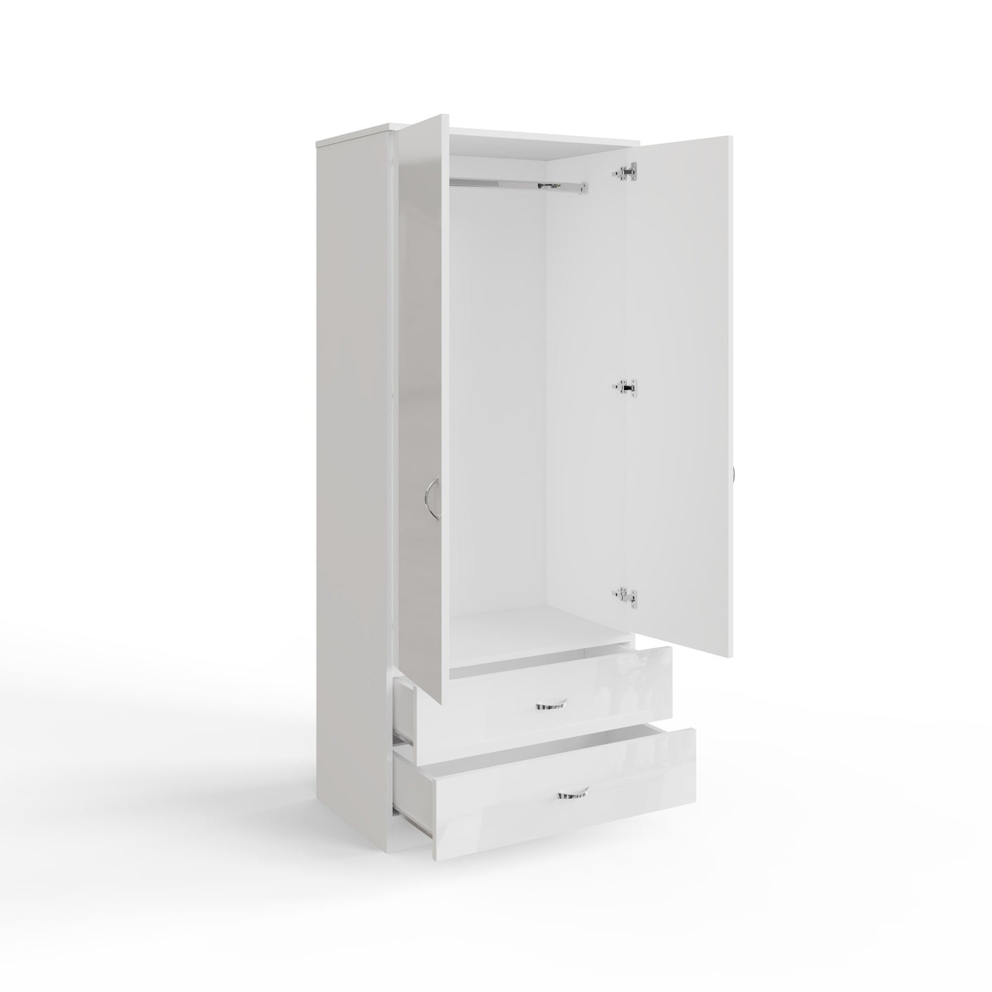 FWStyle Chilton 2 Door 2 Drawer Wardrobe – White Gloss Front