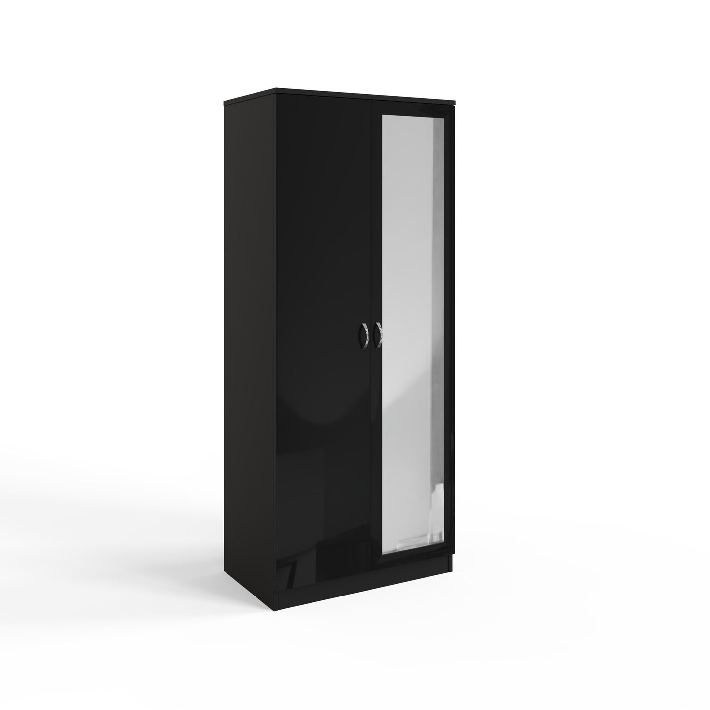 FWStyle Chilton 2 Door Wardrobe with Mirror – Black Gloss