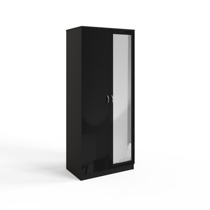 FWStyle Chilton 2 Door Wardrobe with Mirror – Black Gloss