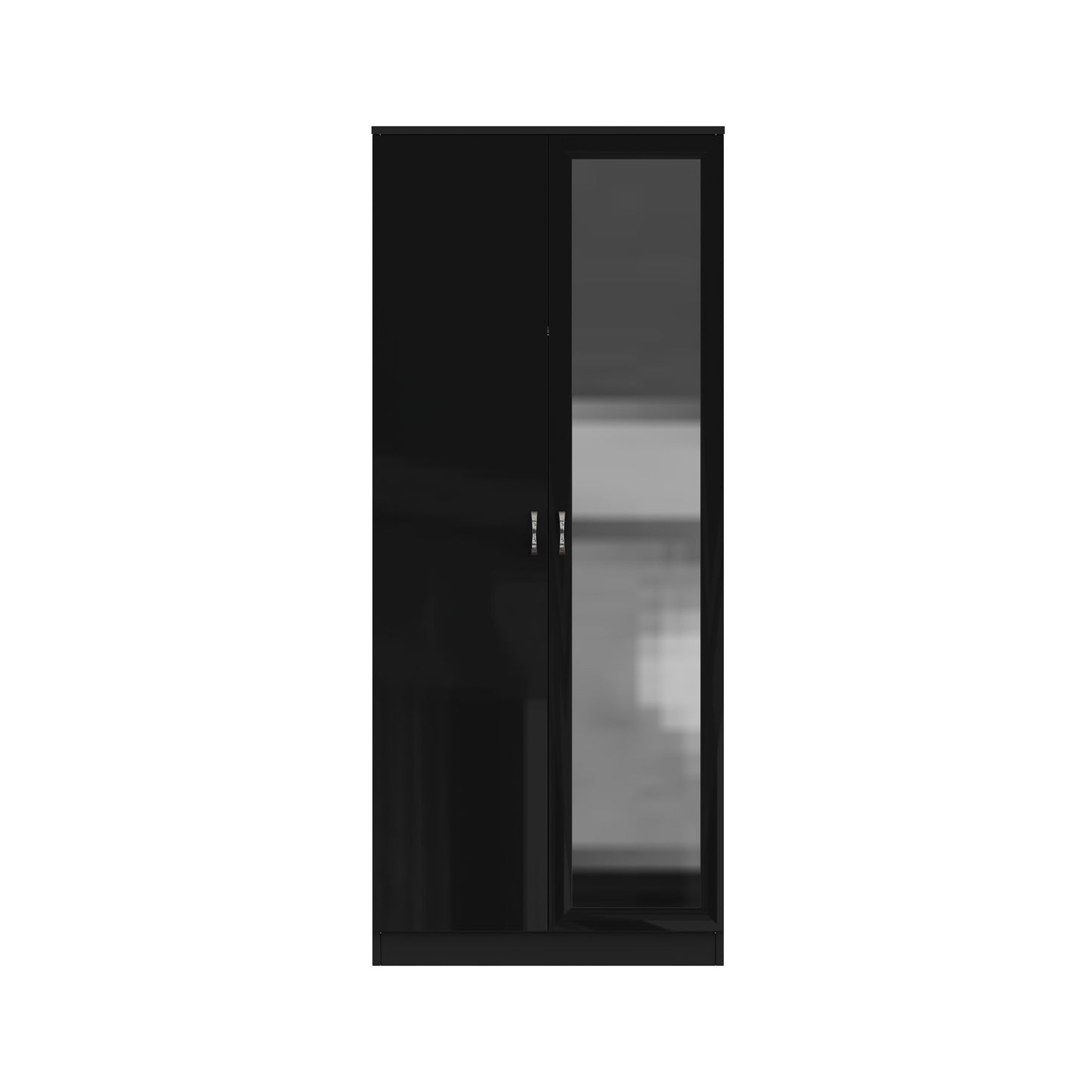FWStyle Chilton 2 Door Wardrobe with Mirror – Black Gloss