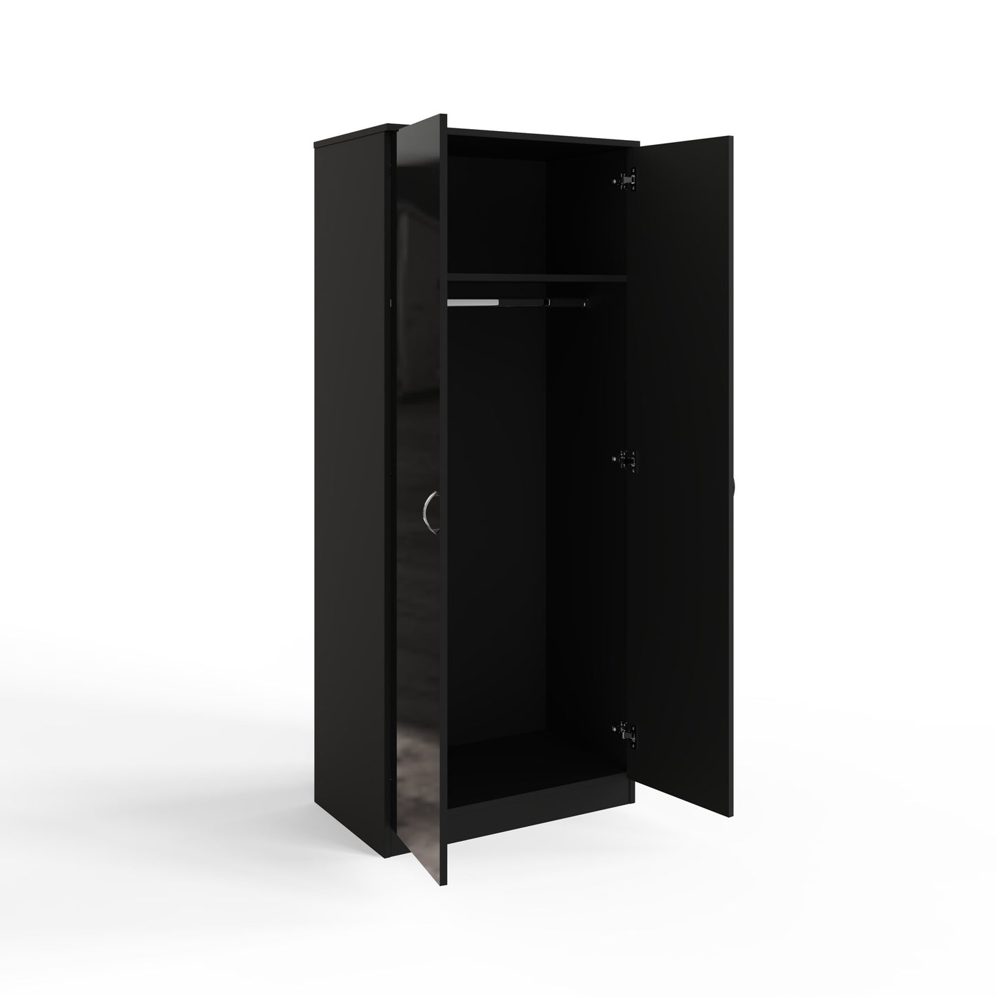 FWStyle Chilton 2 Door Wardrobe with Mirror – Black Gloss