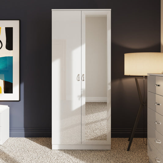 FWStyle Chilton 2 Door Wardrobe with Mirror – White Gloss