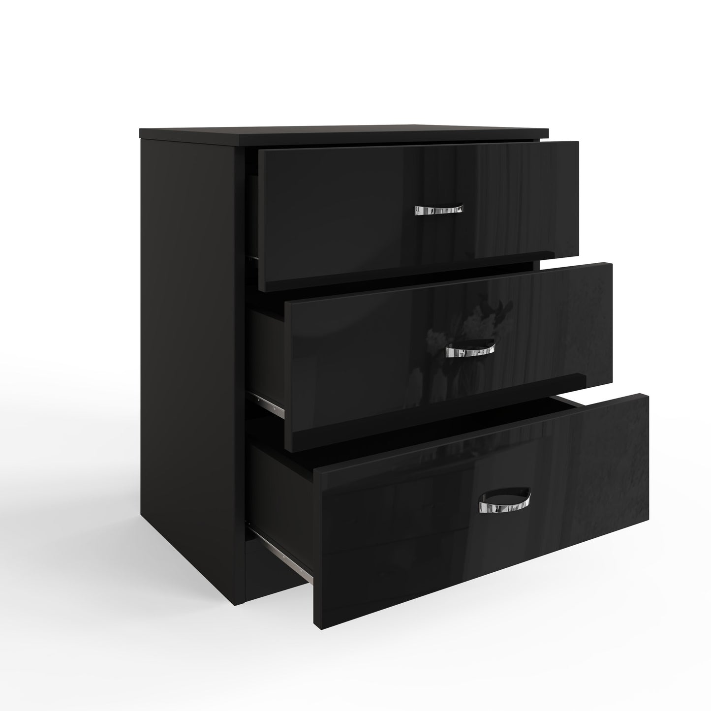 FWStyle Chilton 3-Drawer Chest – Black Gloss Front